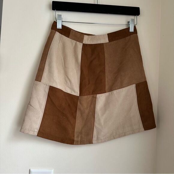 Hollister tan brown and neutrals color block western mini skirt cowgirl - Picture 3 of 10